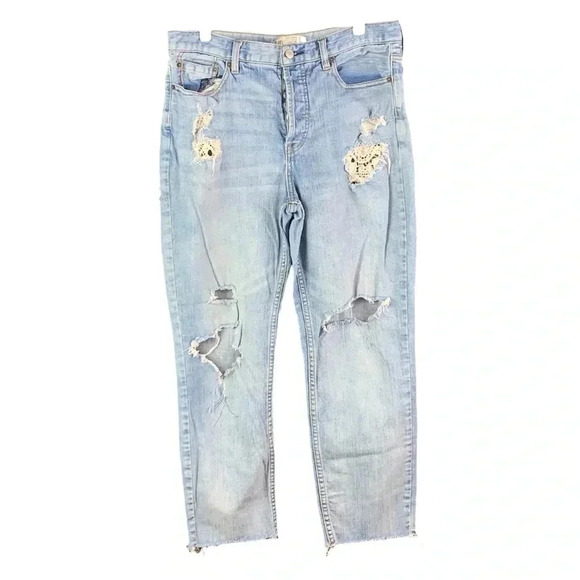 Free People Distressed Jeans‎ with Lace Insets (Size 31) - Picture 1 of 2